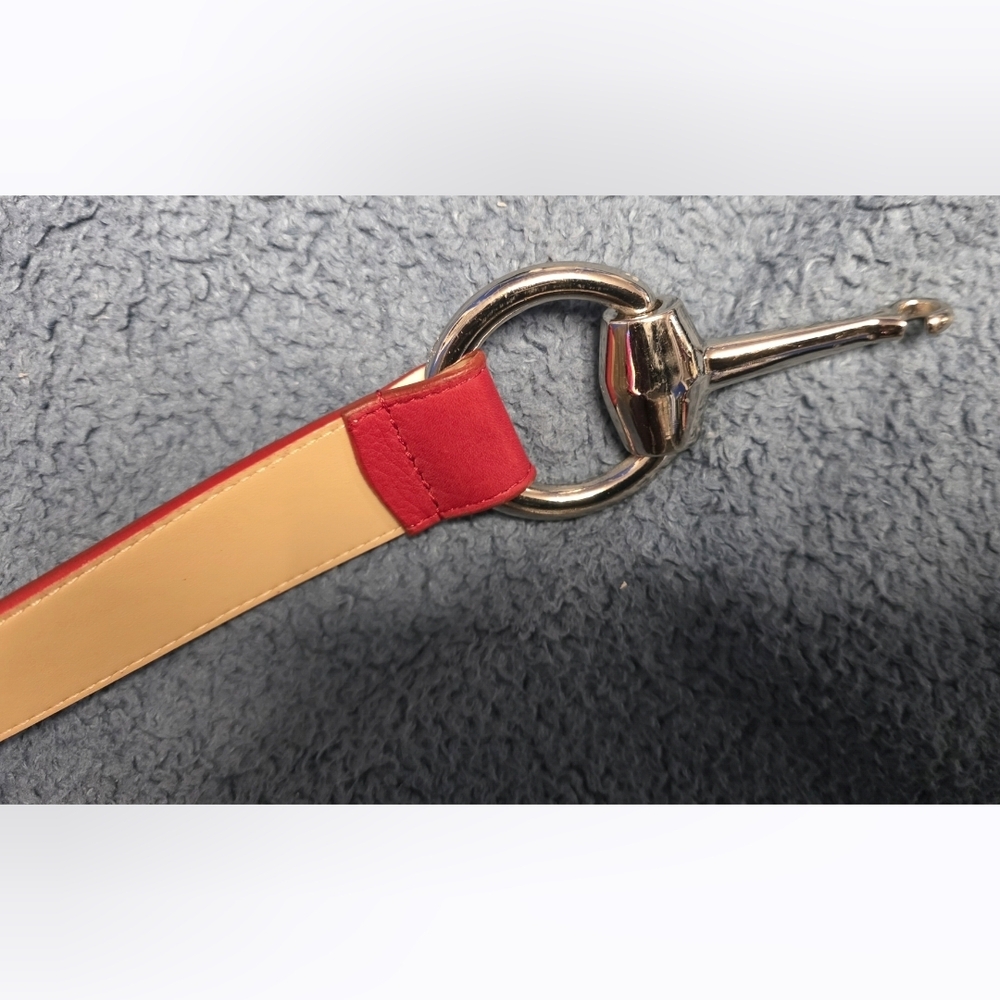 Via Spiga Red and Gold Leather Horsebit Belt - Picture 2 of 7